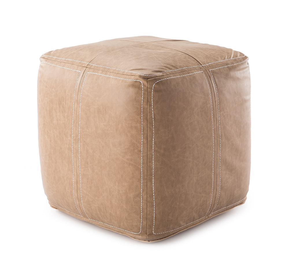 Faux Leather Handwoven Pouf, 18" x 18" x 18", Taupe - Image 0