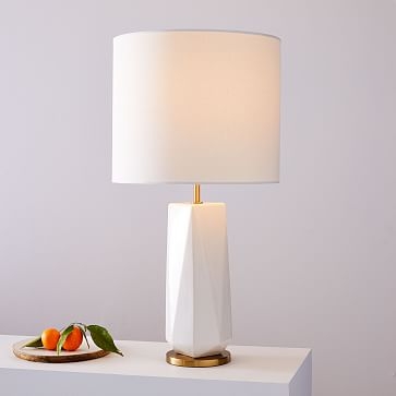 Faceted Porcelain Table Lamp, Large, White, Individual - Image 1