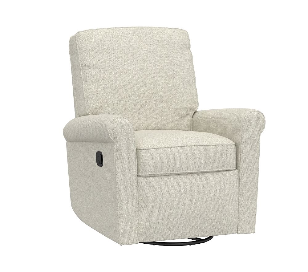 Comfort Small Spaces Swivel Manual Recliner, Performance Heathered Basketweave, Alabaster White - Image 0