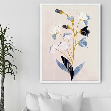 Oliver Gal 'White Flowers with Ochre' Floral & Botanical Framed Wall Art, 24"x36" - Image 2