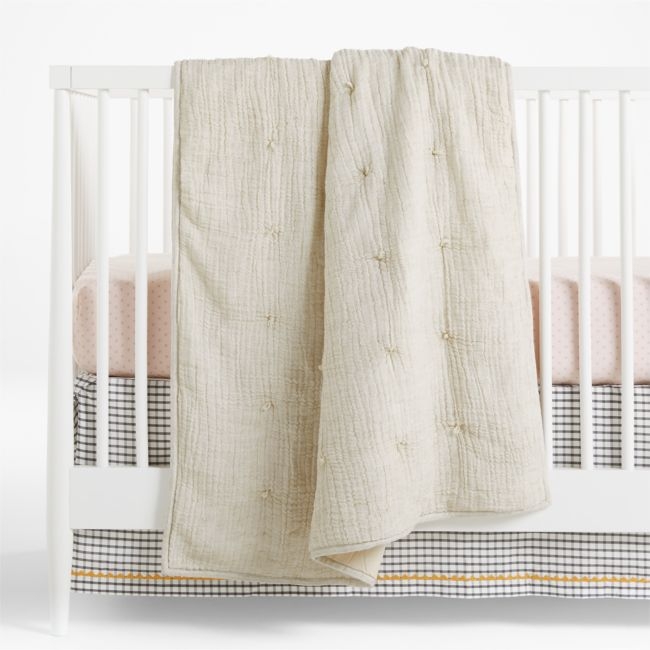 Aire Crinkle Stone Tan Organic Cotton Baby Crib Quilt - Image 0