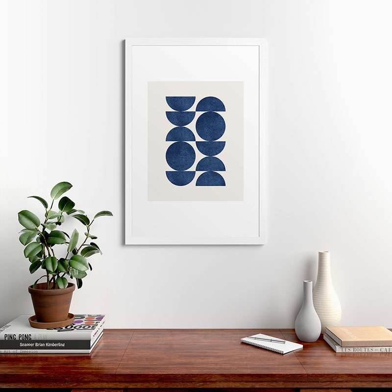 Blue Navy Retro Scandinavian Mid Century by MoonlightPrint - Framed Art Print Classic White 24" x 36" - Image 1