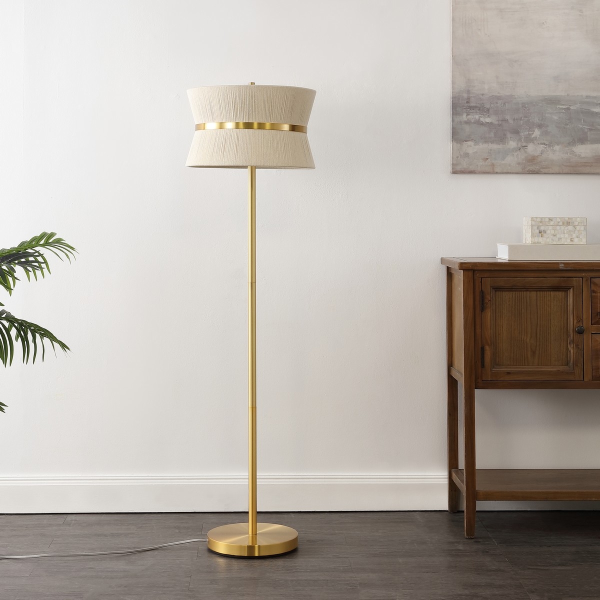 Kora 2 Light 55-63" Floor Lamp - Bleached Natural / Brass - Safavieh - Image 2