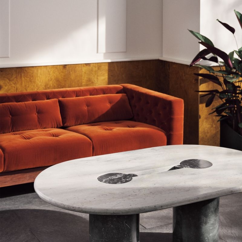 Liguria 51.25" Oval White Marble Coffee Table with Black Marble Base by Gianfranco Frattini - Image 2