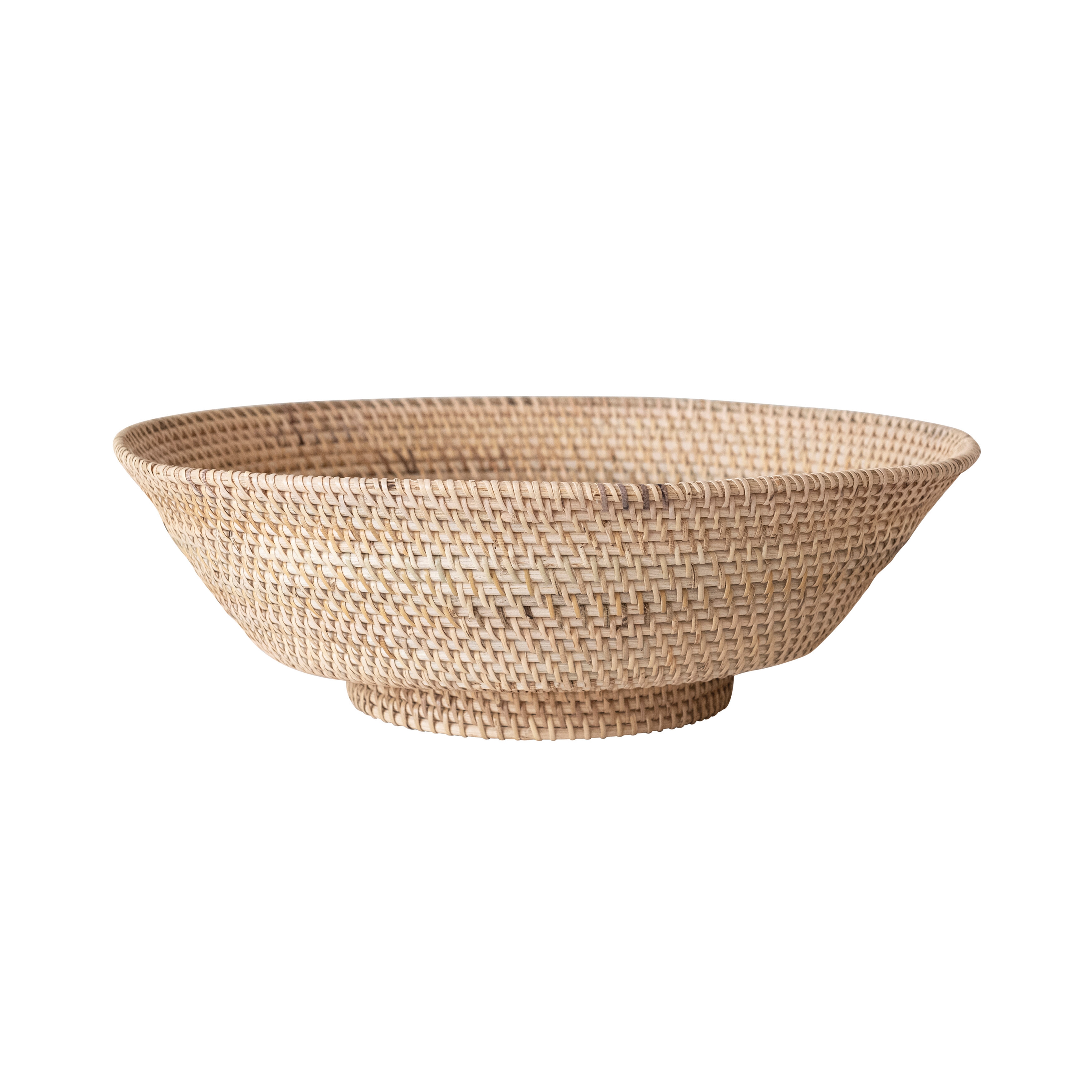 Round Hand-Woven Rattan Footed Bowl, Natural - Image 0