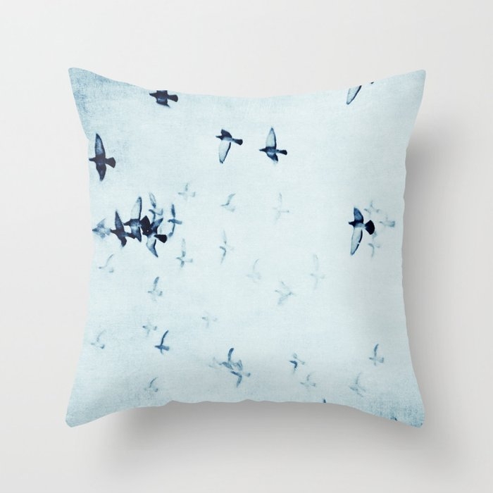 Birds In Flight - Beautiful Blue Sky - Abstract Minimal Bird Photography Throw Pillow by Ingrid Beddoes Photography - Cover (18" x 18") With Pillow Insert - Outdoor Pillow - Image 0