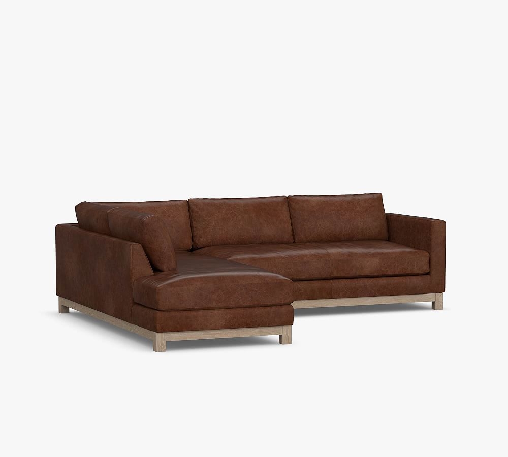 Jake Leather Right Sofa Return Bumper Sectional with Wood Legs, Down Blend Wrapped Cushions, Statesville Toffee - Image 0