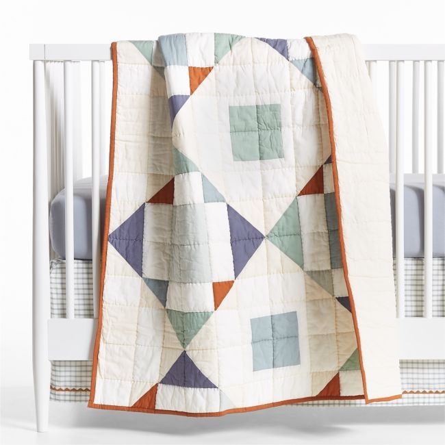 Heritage Blue Organic Cotton Baby Crib Quilt - Image 0