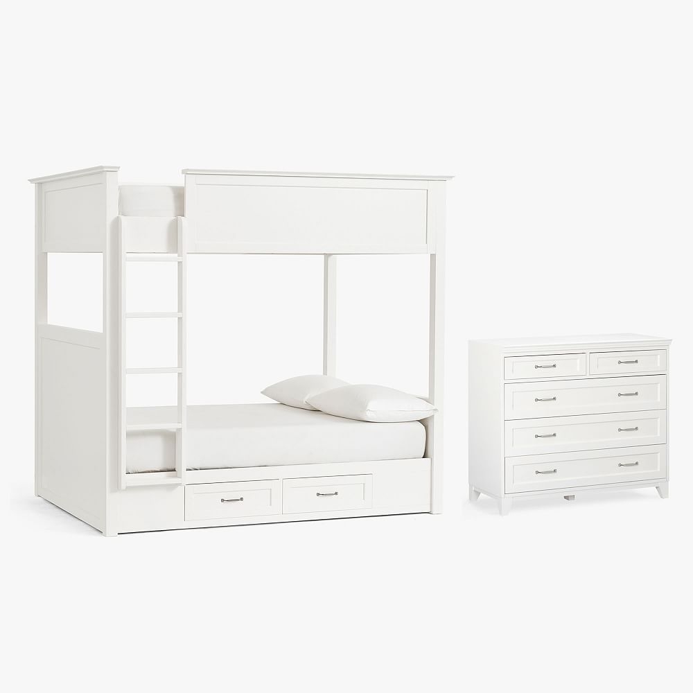 Hampton Bunk Bed & 5-Drawer Dresser Set, Full, Simply White, In-Home - Image 0