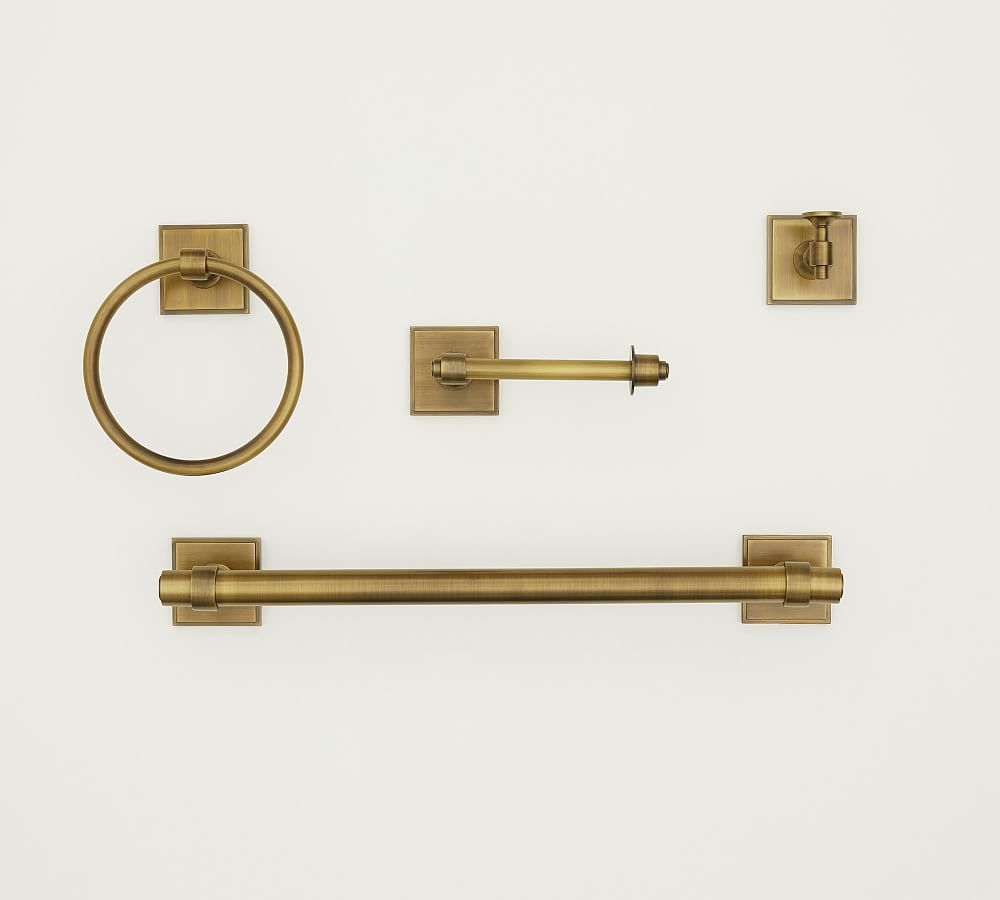 Tumbled Brass Pearson Bath Hardware, Set of 4 with 18" Towel Bar - Image 0
