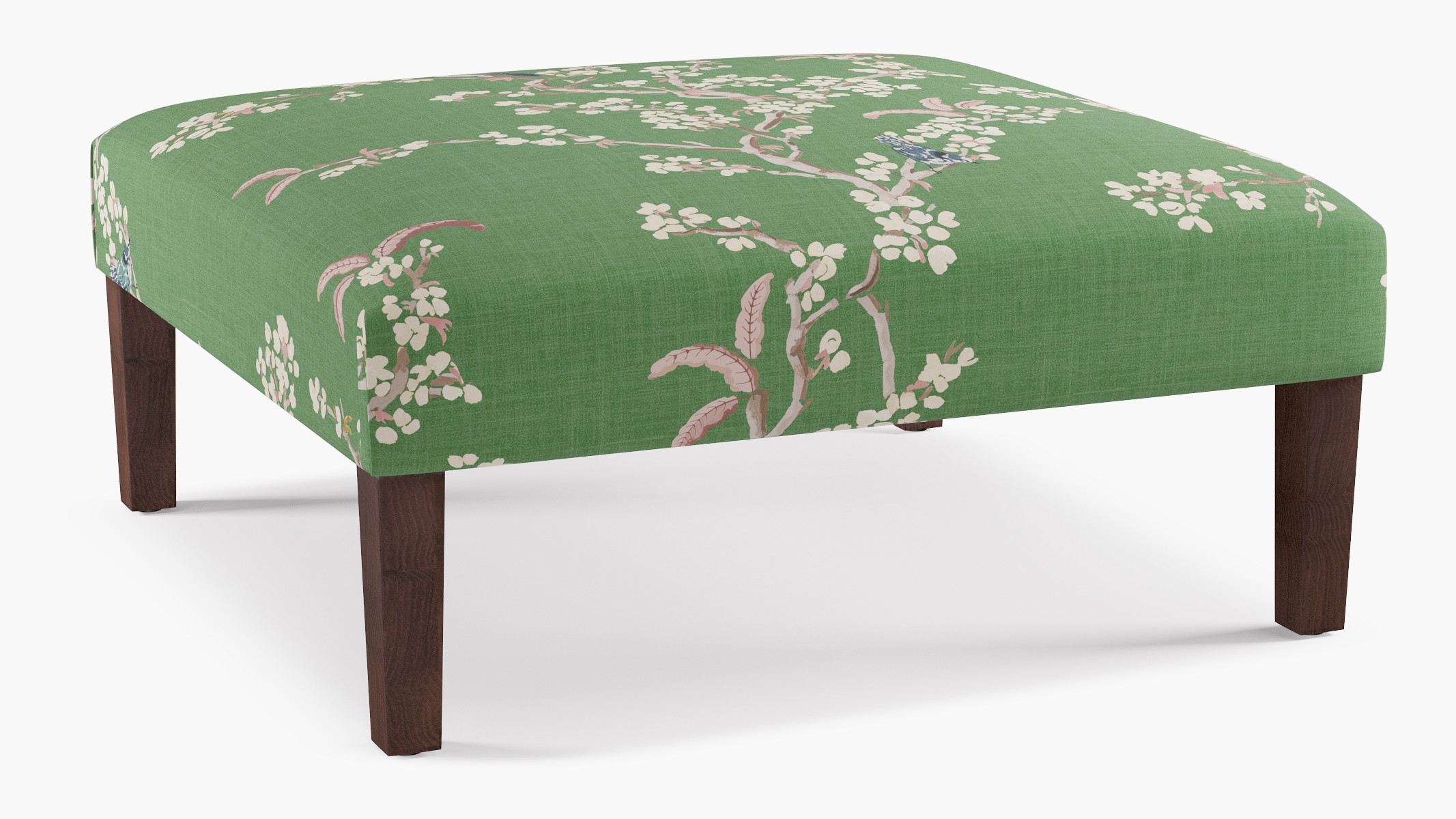Cocktail Ottoman, Jade Cherry Blossom, Espresso - Image 1