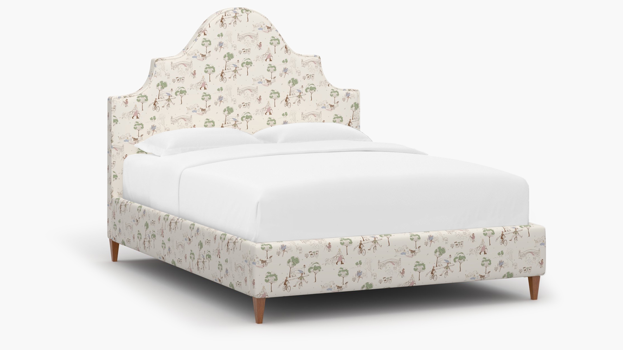 Statement Bed, Multi Central Park Toile, Walnut Square Tapered Leg, Twin - Image 1