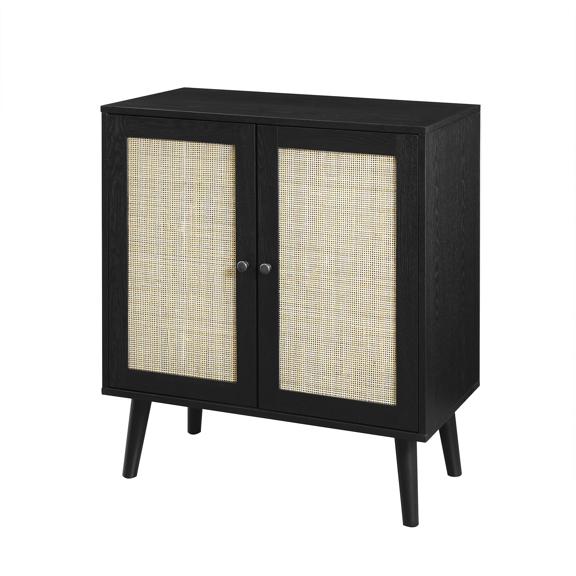 Boho 2 Door Solid Wood and Rattan Accent Cabinet – Black - Image 2