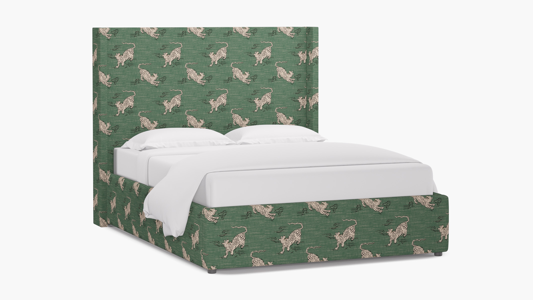 Modern Wingback Bed, Emerald Tigresse, Queen - Image 1