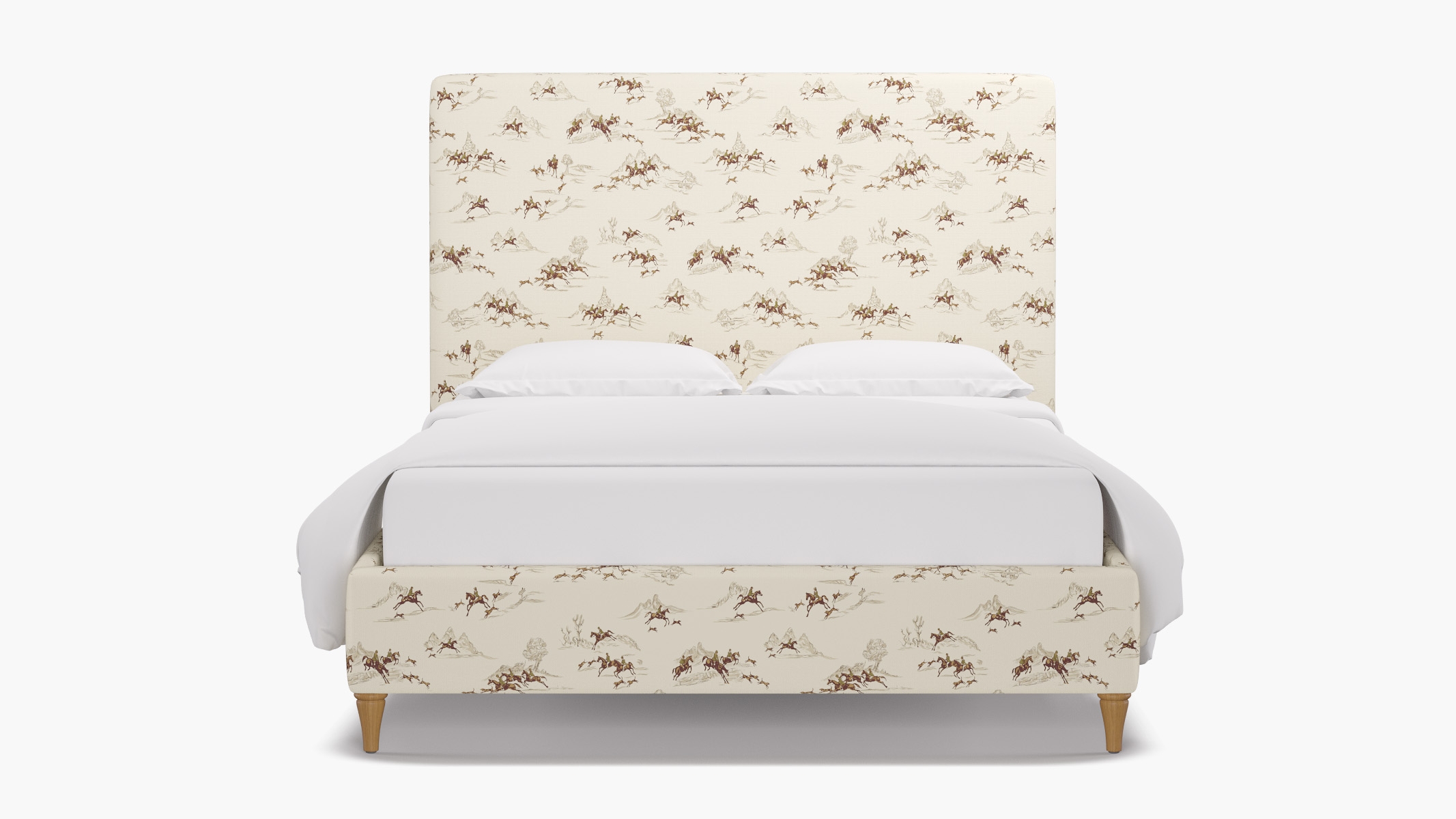 Classic Bed, Green Cotswold Hunt, Natural Decorative Tapered Leg, Queen - Image 0