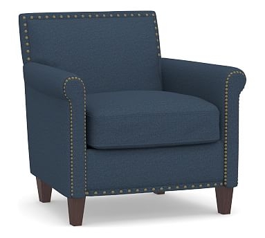 SoMa Roscoe Upholstered Armchair, Polyester Wrapped Cushions, Brushed Crossweave Navy - Image 0