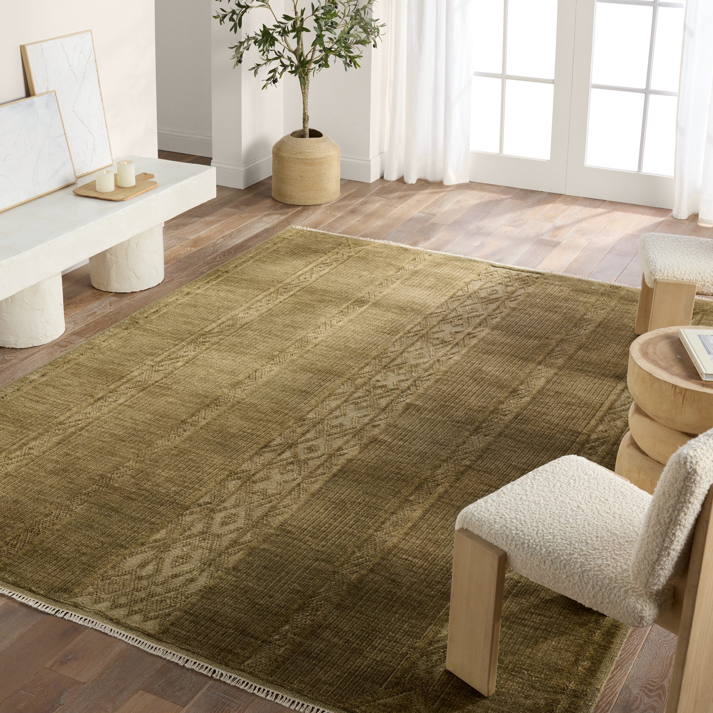 Achala TAP03 Handknotted Stripes Green Area Rug (8'x10') - Image 4
