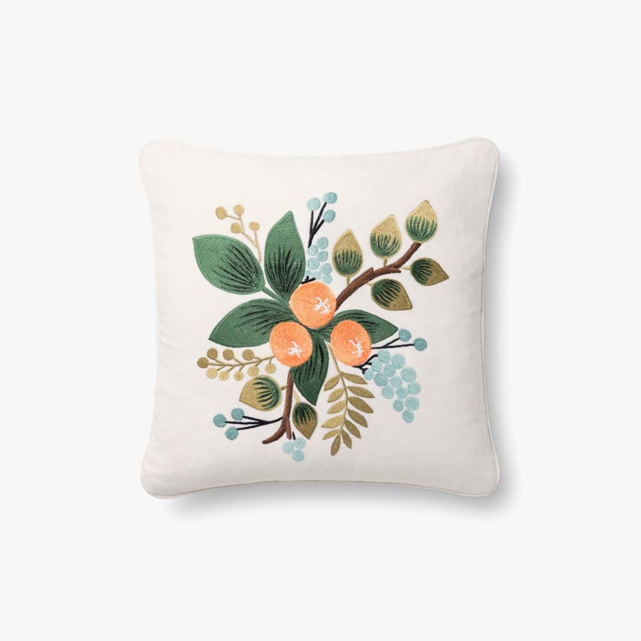 Rifle Paper Co. x Loloi PILLOWS P6036 ORANGE / MULTI 18" x 18" Cover Only - Image 0