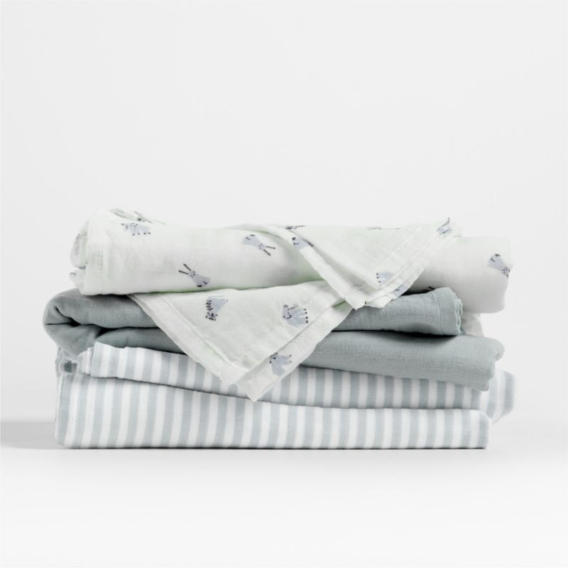 Baby's First Blue Mini Animal Organic Cotton Gauze Baby Swaddle Blankets, Set of 3 - Image 2