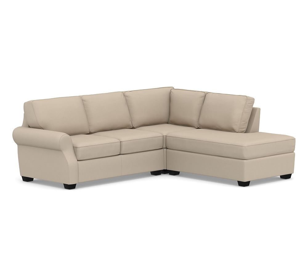 SoMa Fremont Roll Arm Upholstered Left 3-Piece Bumper Sectional, Polyester Wrapped Cushions, Sunbrella(R) Performance Slub Tweed Oatmeal - Image 0
