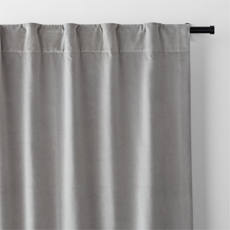Pebble Grey Cotton Velvet Window Curtain Panel with Lining 48"x120" - Image 2