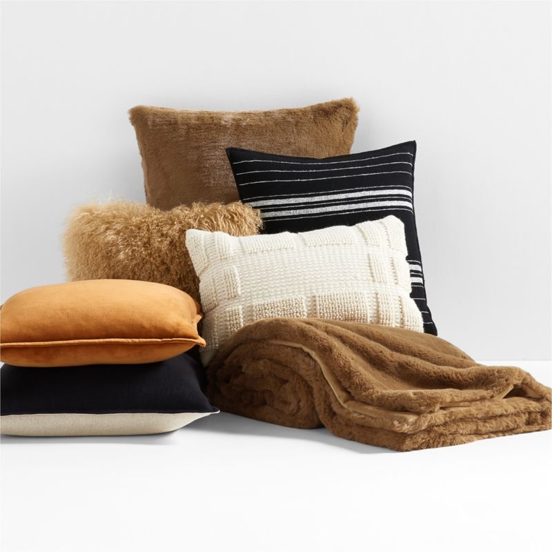 Rye Brown Mongolian Sheepskin 20"x20" Throw Pillow with Feather Insert - Image 1