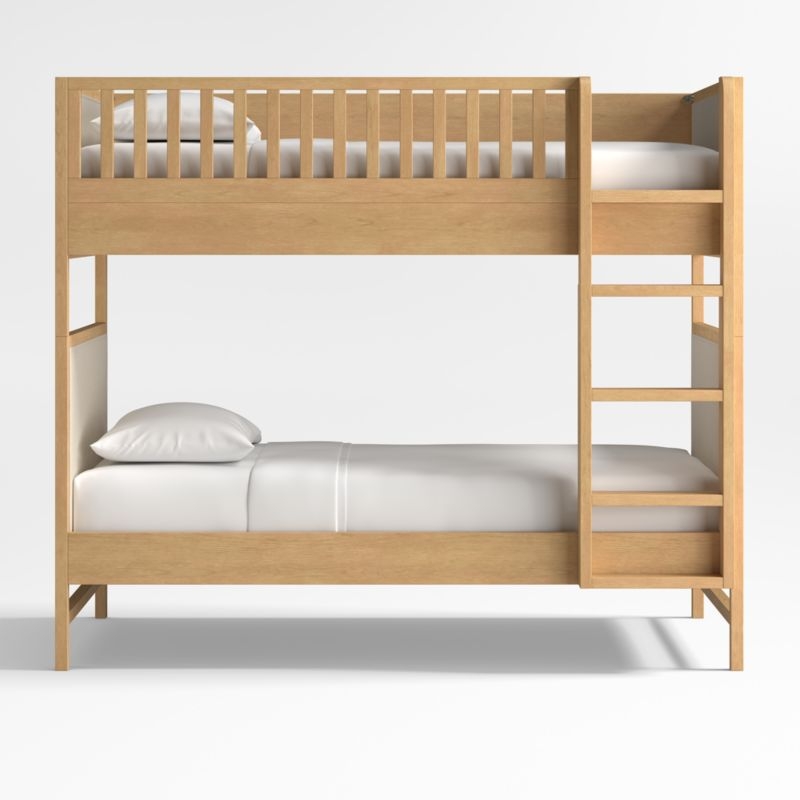 Beau Natural Oak Wood and Upholstered Kids Bunk Bed - Image 1