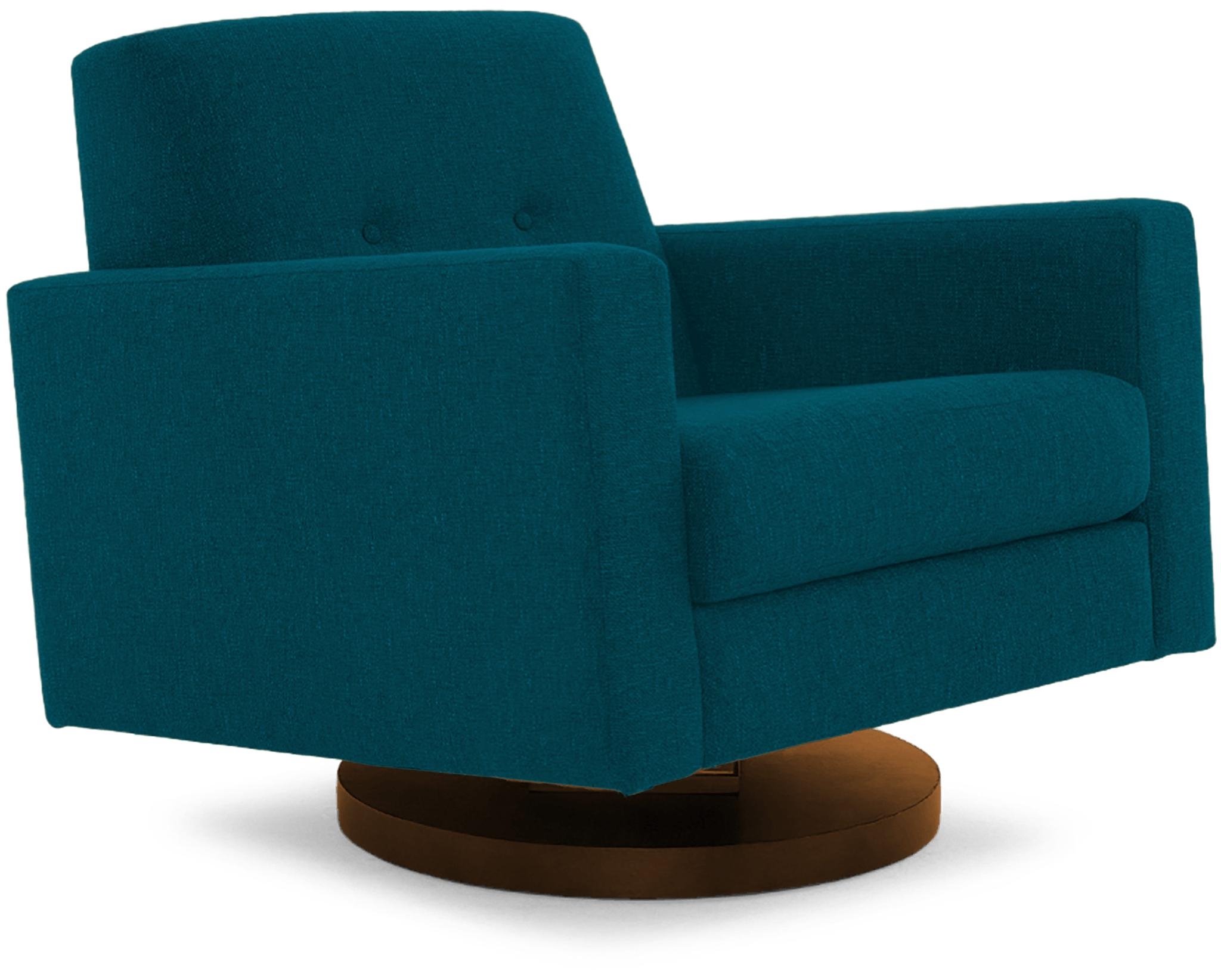 Blue Korver Mid Century Modern Swivel Chair - Key Largo Zenith Teal - Mocha - Image 1