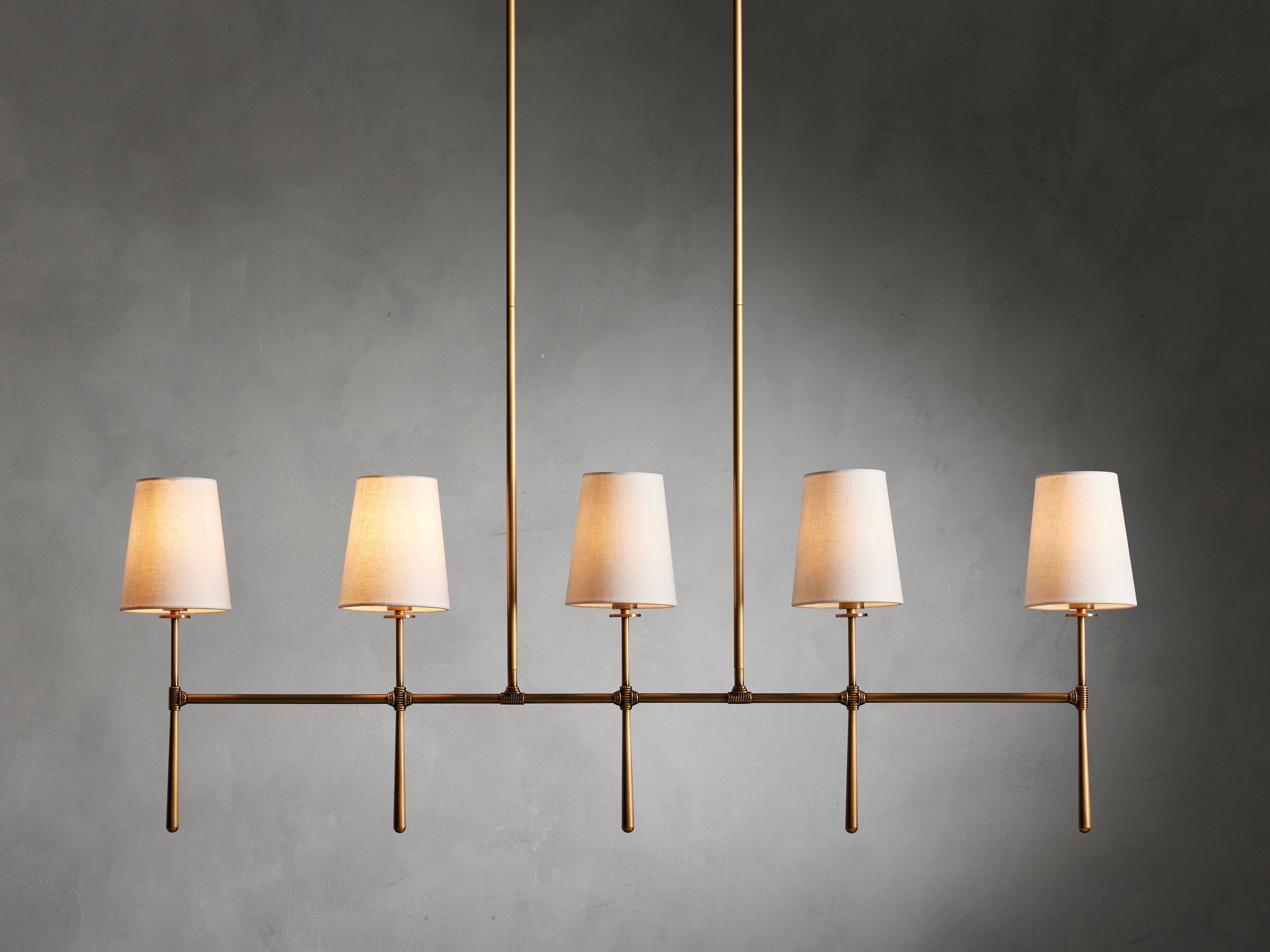 Rhodes Linear Chandelier in Fabric 5 Light Brass   - Image 0