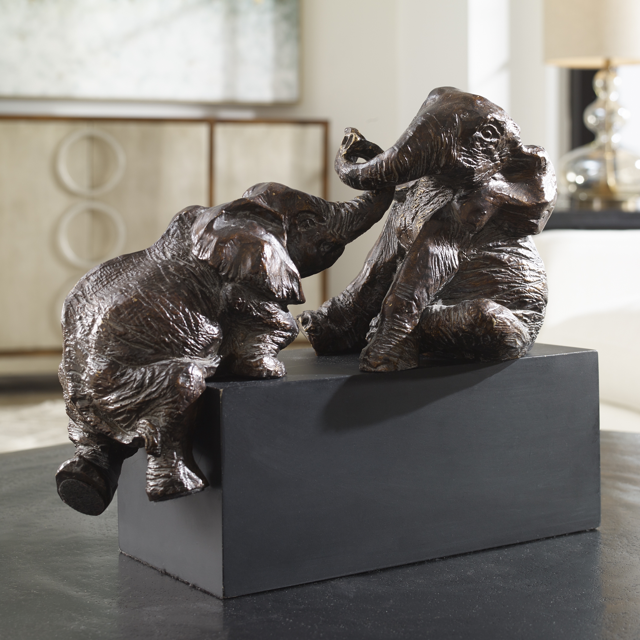 Playful Pachyderms Bronze Figurines - Image 1