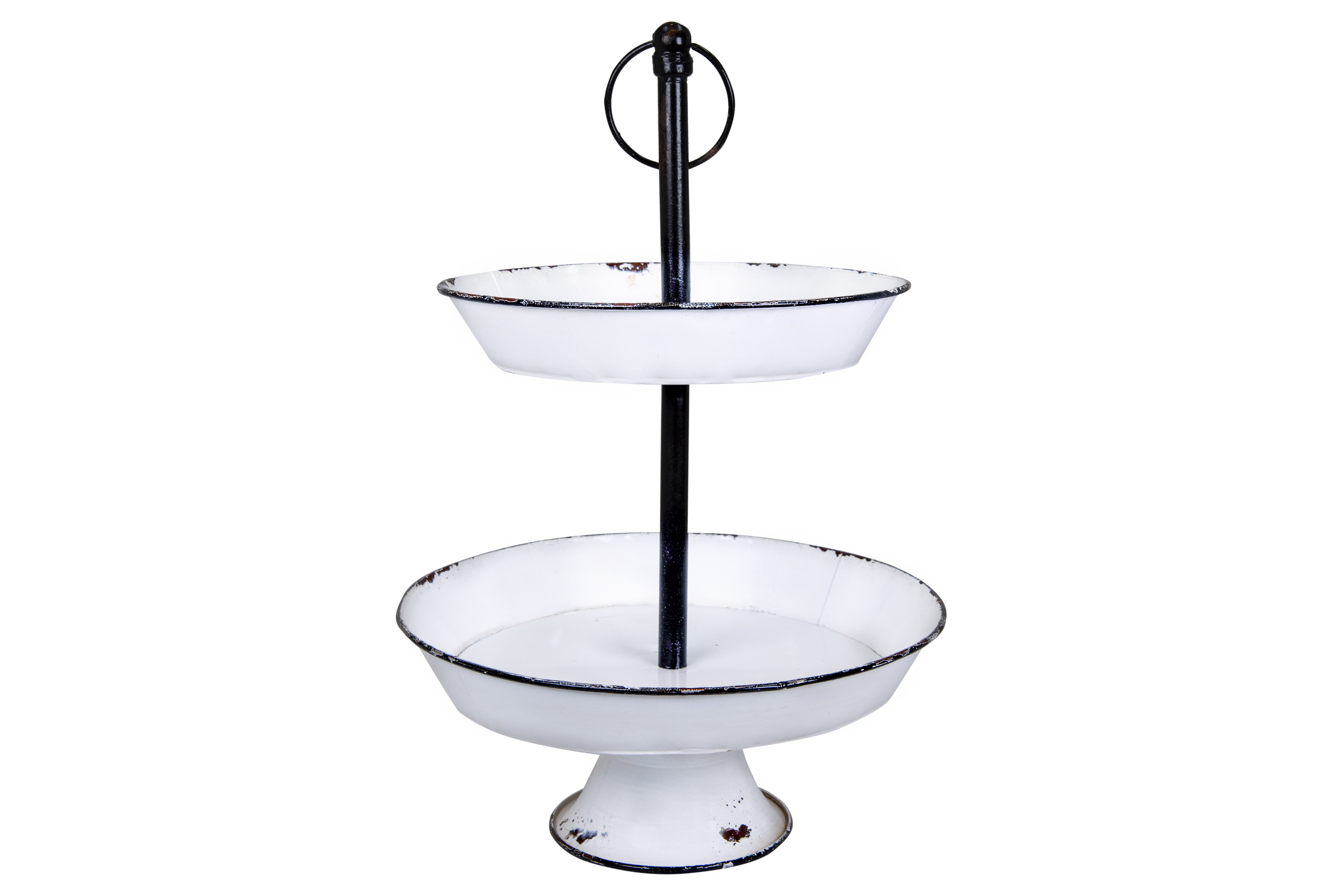 Decorative 2-Tier Enameled Metal Tray with Distressed Finish & Handle - Image 0