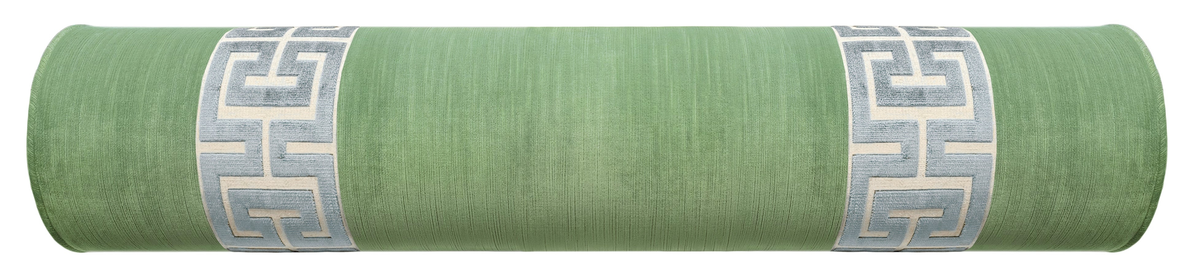 THE BOLSTER :: STRIE VELVET // JADE + GREEK TRIM - QUEEN // 9" X 36" / Delft / 2 pieces (Parallel) - Image 0