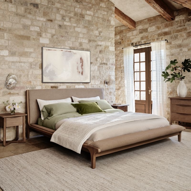 Alrik Brown Oak Wood Upholstered Queen Bed - Image 2