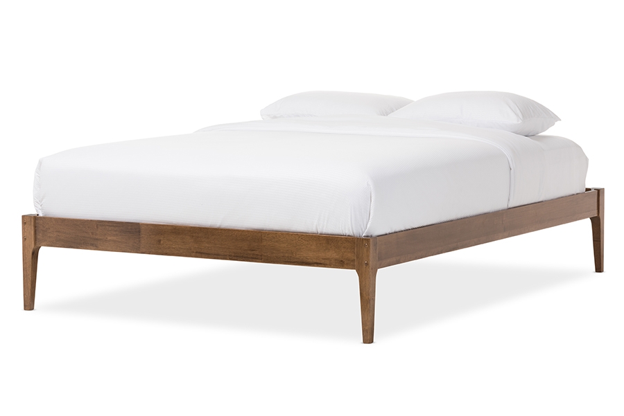 Bentley Mid-Century Modern Walnut Finishing Solid Wood Queen Size Bed Frame  - Image 1