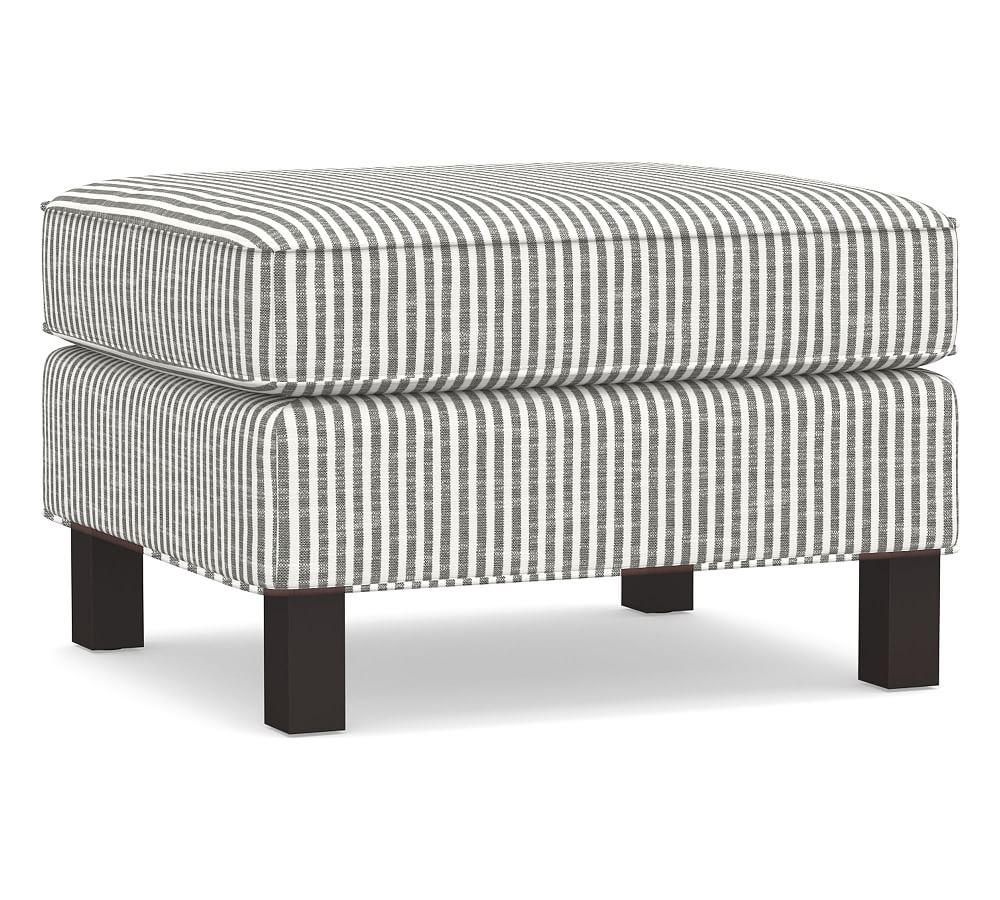 Tyler Upholstered Ottoman without Nailheads, Polyester Wrapped Cushions, Classic Stripe Charcoal - Image 0
