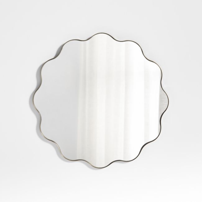 Waveland Brass Metal 30" Round Scalloped Wavy Wall Mirror - Image 1