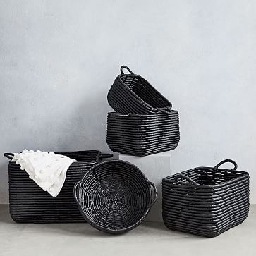 Woven Seagrass, Handle Baskets, Black, Medium, 16"W x 12.5"D x 10.5"H - Image 3