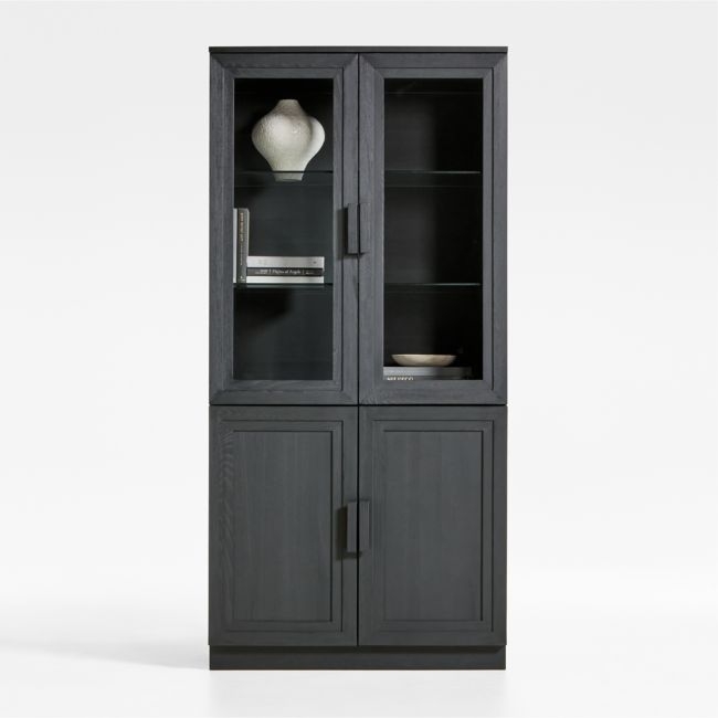 Calypso 36" Black Wood Storage Cabinet with Glass and Wood Doors - Image 0