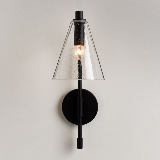 Lisse Black and Seeded Glass Indoor/Outdoor Wall Sconce Light - Image 0