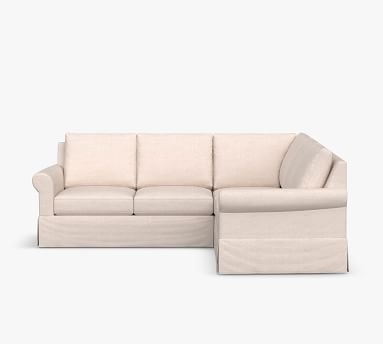 Sanford Roll Arm Slipcovered 3-Piece L-Shaped Corner Sectional, Polyester Wrapped Cushions, Park Weave Ivory - Image 2