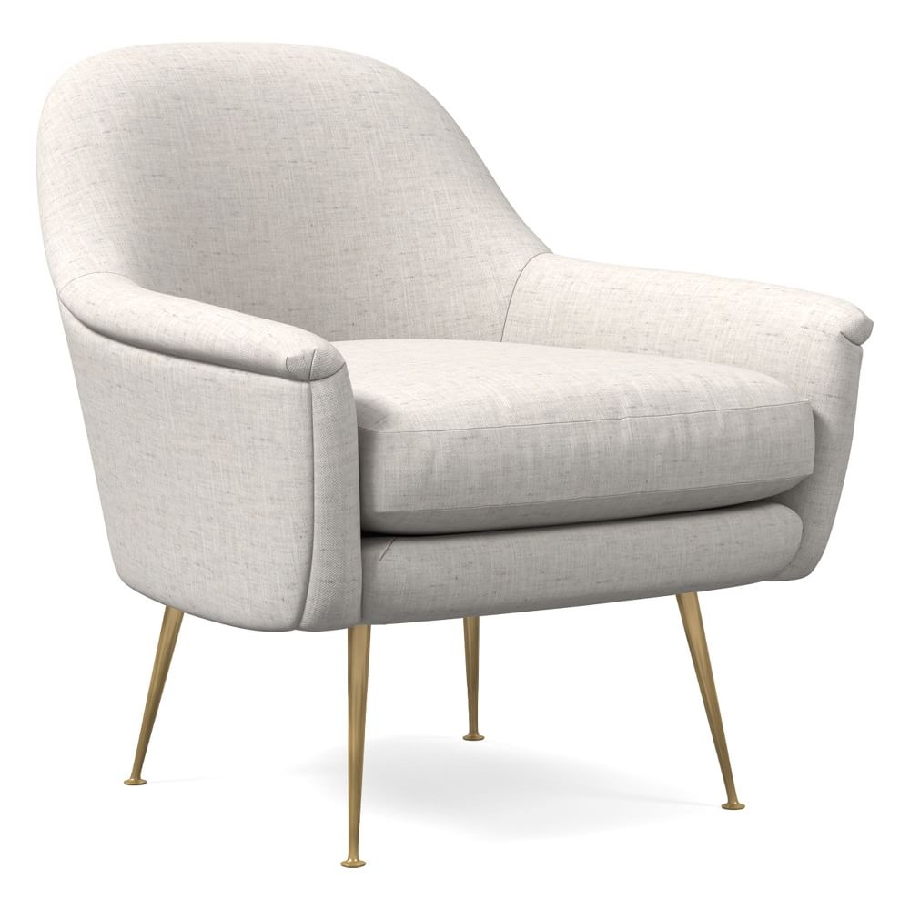 Phoebe Midcentury Chair, Poly, Performance Coastal Linen, White, Brass - Image 0