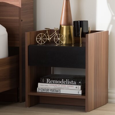 Heartlyn Modern And Contemporary Two-Tone Walnut And Black Wood 1-Drawer Nightstand - Image 0