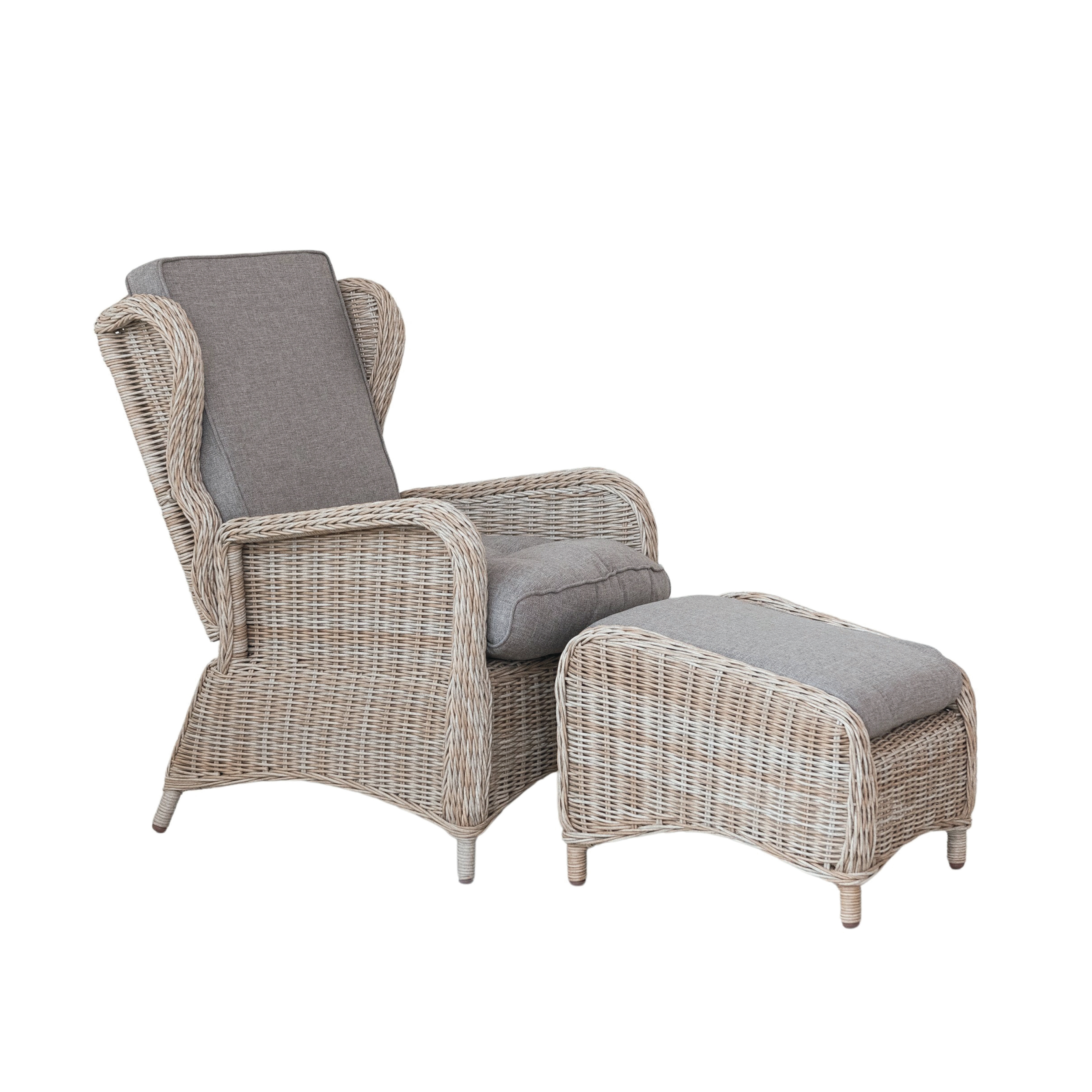 Wicker and Aluminum Accent Chair with Ottoman, Natural and Grey - Image 0