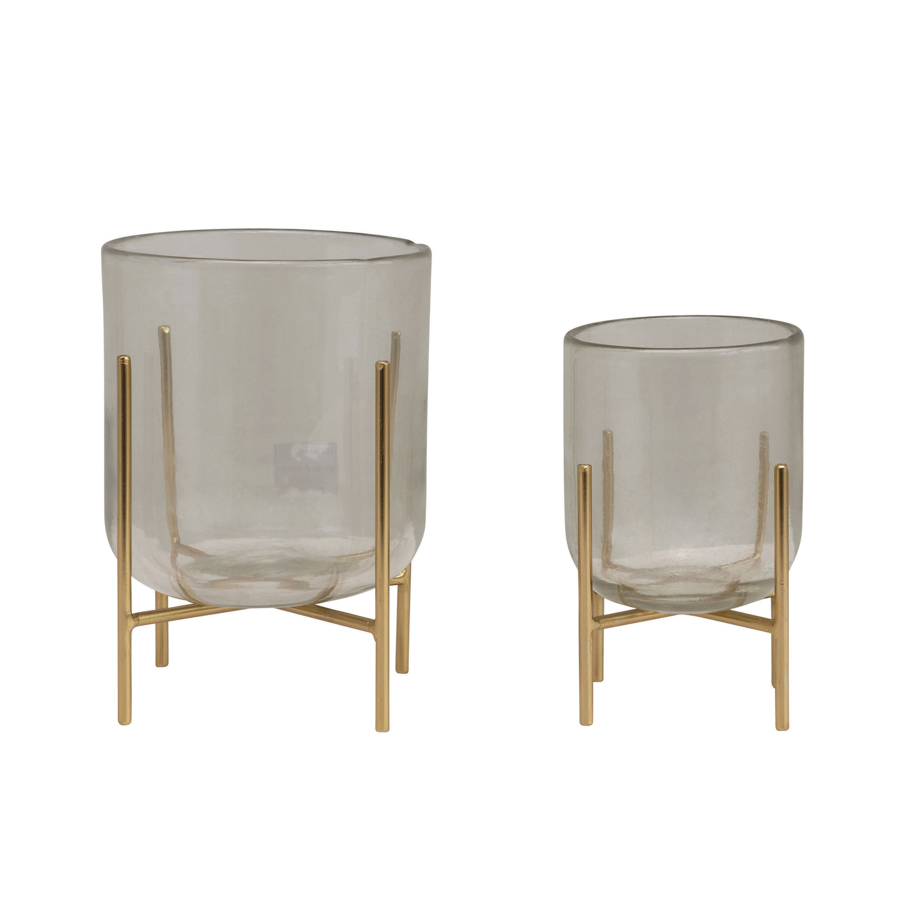 Vases/Candle Holders with Metal Stands, Gold Finish, Set of 2 - Image 0