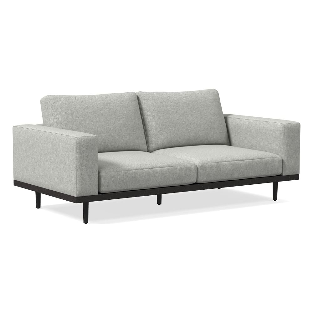 Newport 84" Box Cushion Sofa, Deco Weave, Pearl Gray, Black - Image 0