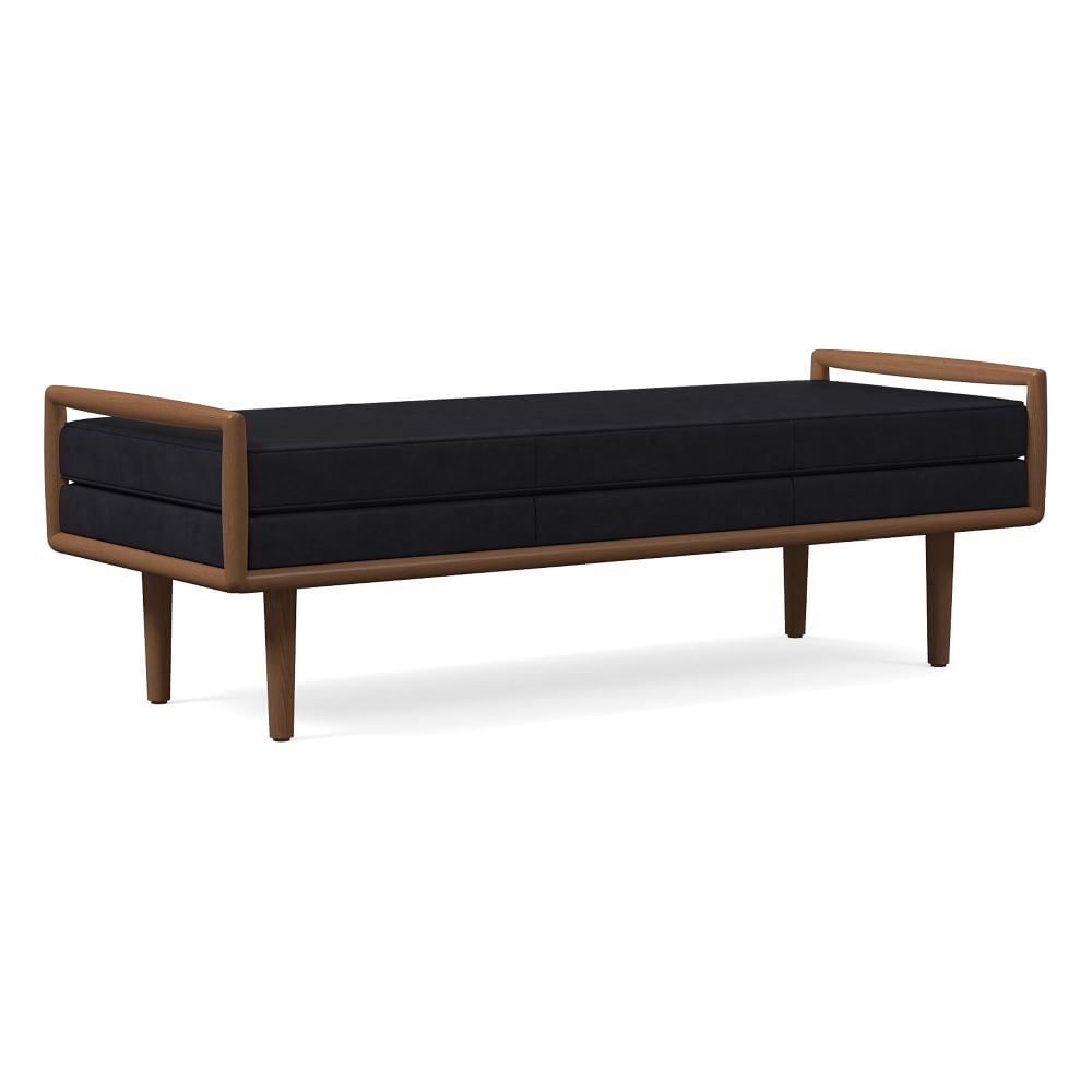 Nico Ottoman, Poly, Oxford Leather, Black, Walnut - Image 0