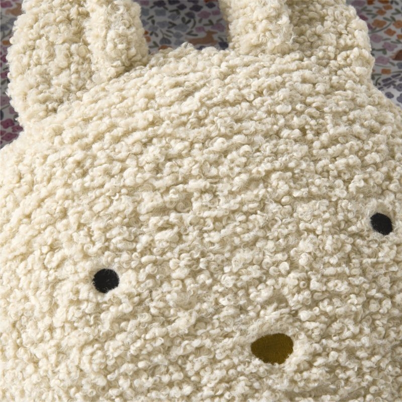 Cuddle Oatmeal Sherpa Bunny Face Embroidered Kids Throw Pillow - Image 4