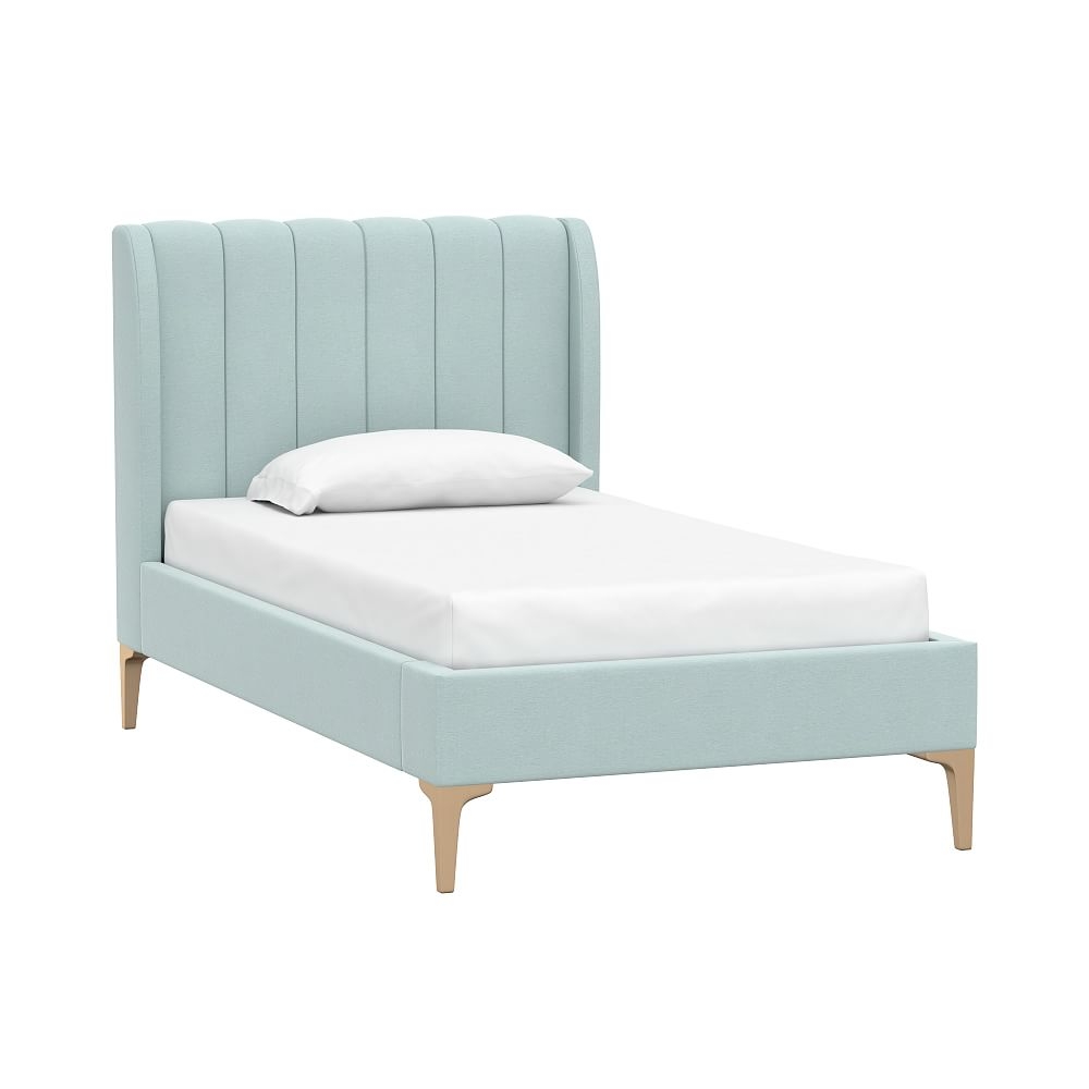 Avalon Channel Stitch Upholstered Bed, Twin, Recycled Blend Chenille Washed Light Pool, MTO - Image 0