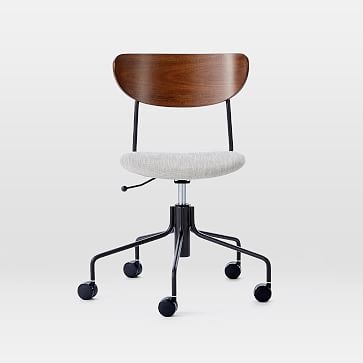 Modern Petal Wood & Upholstered Office Chair, Performance Coastal Linen, Pebble Stone, Dark Bronze - Image 2