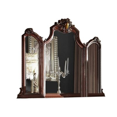 Wooden Frame Mirror With Arched Design And Carved Details, Brown - Image 0